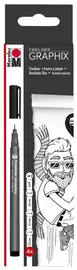 Marabu Feutres fins "GRAPHIX", noir, étui de 4 en carton,