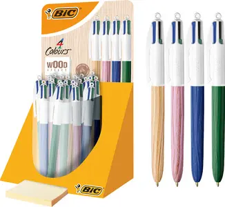 BIC Stylo à bille rétractable 4Colours Wood Style présentoir