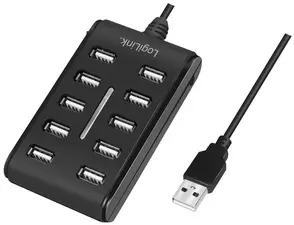 LogiLink Hub USB 2.0, 10 ports, avec interrupteur, noir