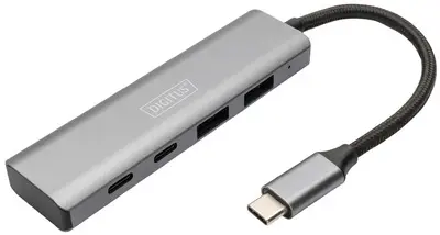 DIGITUS Hub USB-C, 4 ports, 2x USB A + 2x USB-C, gris foncé