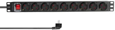 LogiLink 19" Steckdosenleiste, 9-fach, mit Schalter, schwarz
