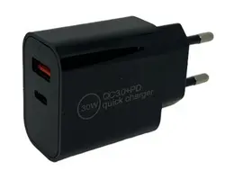 IWH Chargeur secteur USB-C, 1 USB-A / 1 USB-C, 30 W, noir