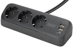 DIGITUS Steckdosenleiste, 3-fach + 3x USB, schwarz