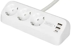 DIGITUS Steckdosenleiste, 3-fach + 3x USB, weiß