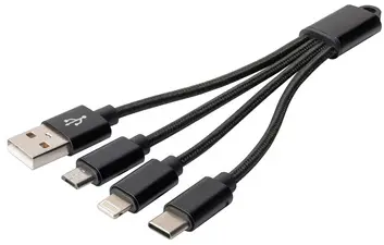 DIGITUS Câble de charge 3-en-1, USB A-Lightning + Micro USB