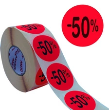 METO Étiquette promotionnelle "-30%", rond, rouge fluo