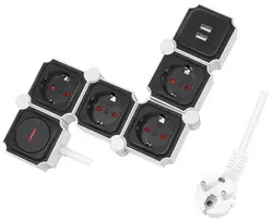 LogiLink Bloc multiprises flexible, avec 2x USB, noir/blanc