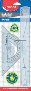 Maped Kit de géométrie pour gauchers, 4 pièces, transparent