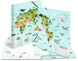 HERMA Chemise à élastiques "Mappemonde des animaux", A3