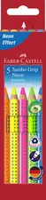 FABER-CASTELL Crayons couleur Jumbo GRIP Neon, 5 étui carton