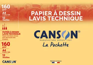 CANSON Papier à dessin Lavis technique, A3, 200 g/m2, blanc