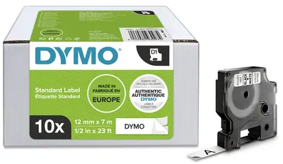 DYMO Cassette de ruban à étiqueter D1, 19mm x7 m, pack de 10