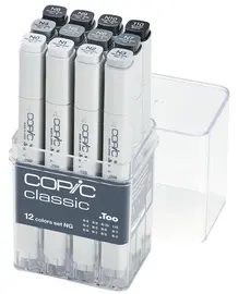 COPIC Marqueur classic, set de 12 "NG", tons de gris neutres