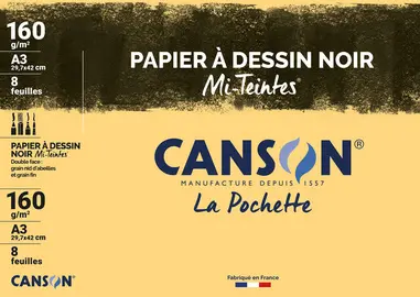 CANSON Papier à dessin couleur "Mi-Teintes", format A3, noir