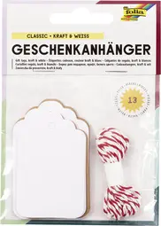 folia Etiquette cadeau long, nature & blanc, avec ficelle