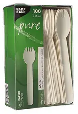 PAPSTAR Fourchette et cuillère 2en1 en papier "pure", blanc