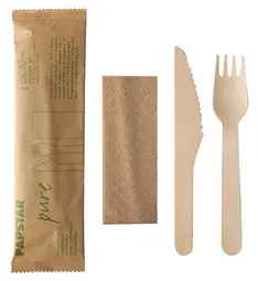 PAPSTAR Kit de couverts "pure", en bois de bouleau, 3 pièces