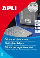 APLI Etiquette polyester, résistant, 25,4 x 10 mm, argent