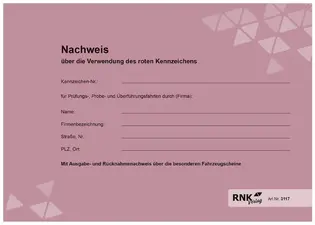 RNK Verlag Nachweisheft für rote Kennzeichen, DIN A5 quer