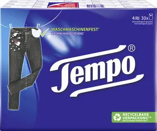 Tempo Mouchoir Classique, 4 couches, pack de 30, blanc