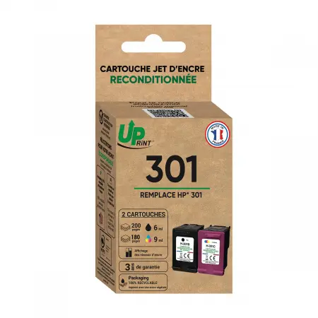 UPRINT MIF PACK 2 CARTOUCHES REMANUFACTUREES HP 301-CH561E/CH562E/N9J72AE BK/3CL