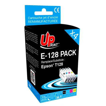 UPRINT PACK 4 CARTOUCHES REMANUFACTUREES EPSON 128-REMPLACE T128540 BK/C/M/Y