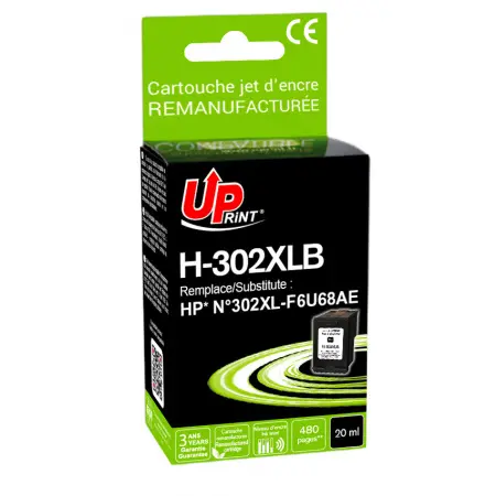 UPRINT CARTOUCHE REMANUFACTUREE HP 302XL-REMPLACE F6U68AE BLACK