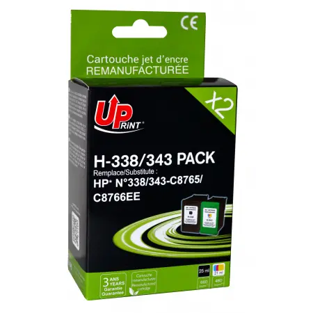 UPRINT PACK 2 CARTOUCHES REMANUFACTUREES HP 338/343-C8765/C8766/SD449EE BK/3CL