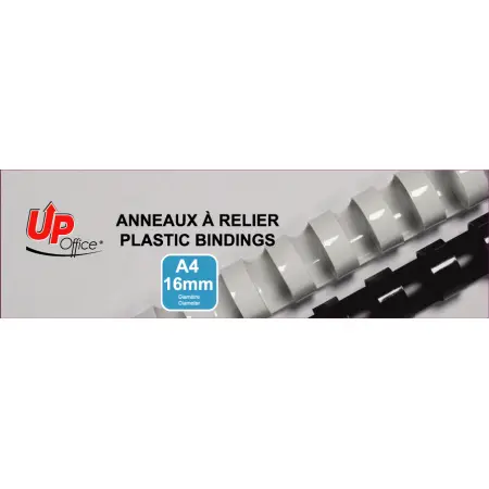 UP OFFICE-ANNEAUX PLASTIQUES 16 MM - NOIR - PACK DE 100#
