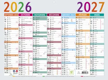 EXACOMPTA Calendrier Multicolore, 2026/2027, 430 x 335 mm