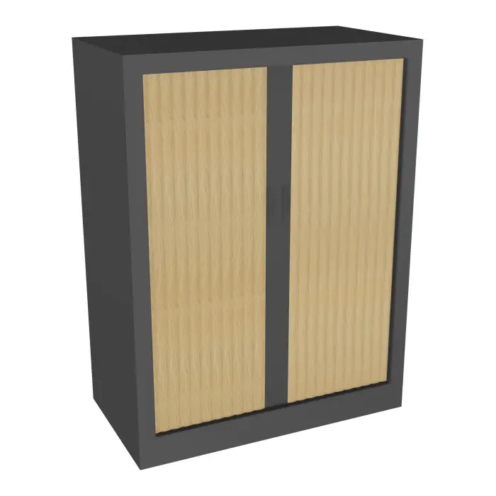 Armoire à rideaux H. 105 x L. 80 x P. 43 cm - corps gris anthracite - rideaux chêne naturel - équipée de 2 tablettes + rail