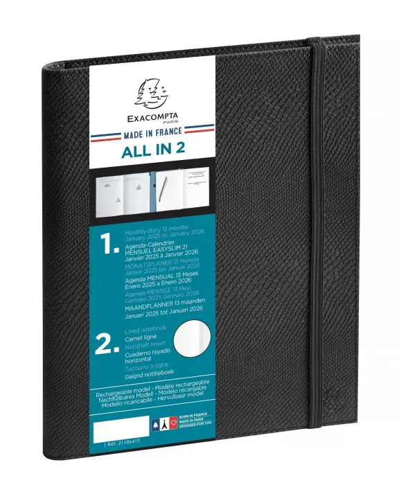 Agenda de bureau All in 2 EasySlim 21 Kaa 15 x 21 cm Mensuel Janvier 2027 à Janvier 2028 - 13 mois - Noir