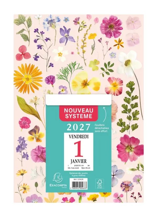 Bloc éphéméride neutre Chemin des Marrettes (9,8 x 13,4 cm) sur plaque illustrée 18 x 26 cm 2027 Fleurs - Visuels assortis