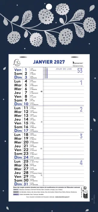 Calendrier mensuel avec feuillets détachables 15,5 x 28,5 cm sur carte illustrée Végétal 19 x 41 cm 2027 - Visuel aléatoire