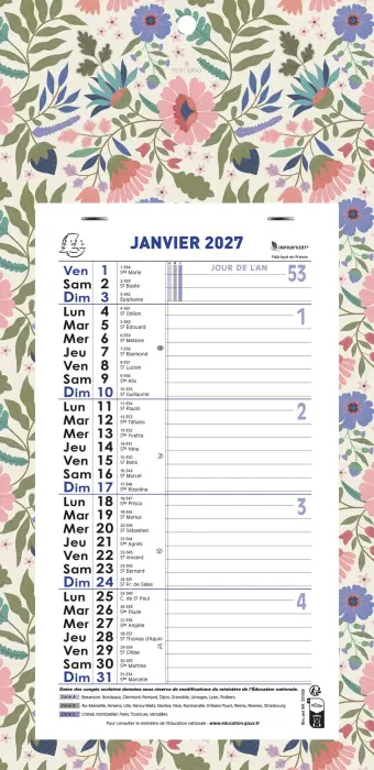Calendrier mensuel Mini Labo avec feuillets détachables 13 x 23 cm sur support plaque imprimée 16 x 33 cm 2027 - Visuels assortis