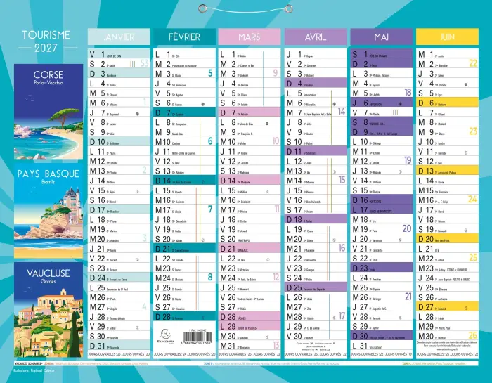 Calendrier Tourisme 43 x 33,5 cm Semestriel 2027