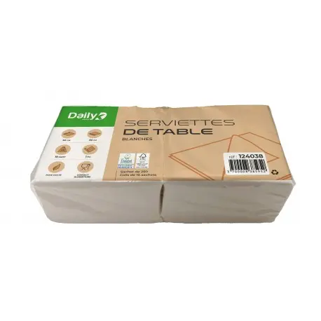 Serviette 30x30cm blanche 1 pli ouate Ecolabel DAILY K GREEN- Ct 4000