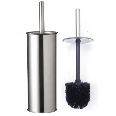 Combiné WC porte-balayette et brosse noire - Inox