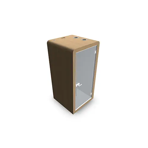 Cabine Silen couleur spécifique S1 avec ouverture à droite + tabouret - P. 1110 x L. 1110 x H. 2290 mm équipée d'un tableau/tablette  blanc et d'1 prise PC + 1 USB