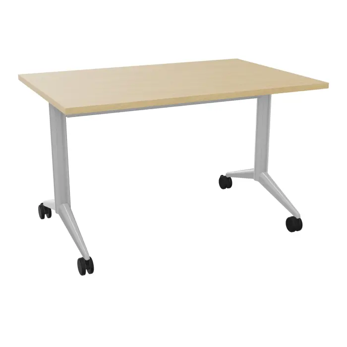 Table abattante Pure rectangulaire L. 120 x P. 80 x H. 73,5 cm mélamine Chêne naturel - piétement métal lisse gris aluminium sur roulettes