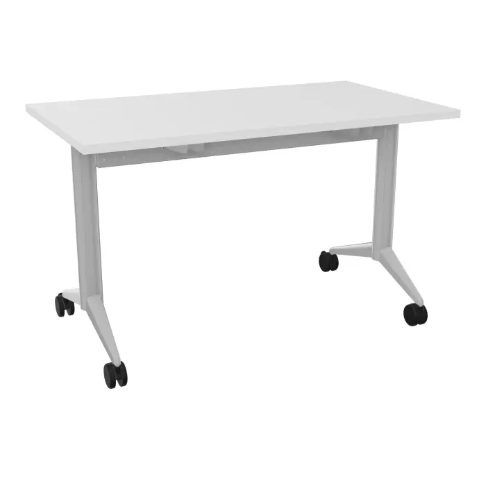 Table abattante Pure rectangulaire L. 120 x P. 68 x H. 73,5 cm mélamine blanc neige - piétement métal lisse gris aluminium sur roulettes