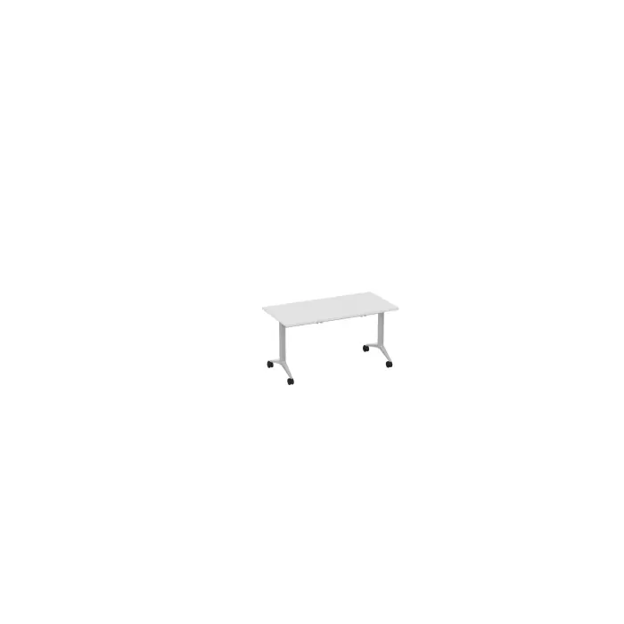 Table abattante Pure rectangulaire L. 140 x P. 68 x H. 73,5 cm mélamine blanc neige - piétement métal lisse gris aluminium sur roulettes