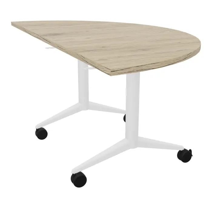 Table abattante Pure 1/2 lune L. 165 x P. 82,5 cm mélamine chêne Brunswick - piétement métal lisse blanc sur roulettes