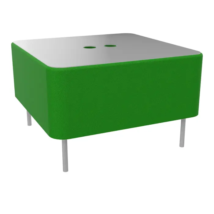 Module liaison carré avec plateau percé pour électrification Zélie L. 67 x H. 43 cm tissu Step bambou sur 4 pieds tubes fixes D.20 mm métal lisse gris aluminium