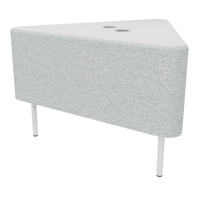 Module liaison d'angle 60° avec plateau percé métallique pour électrification Zélie L.67 x P. 59,5 x H. 43 cm tissu Chili Gris clair chiné sur 3 pieds fixes D.20 mm métal structuré blanc