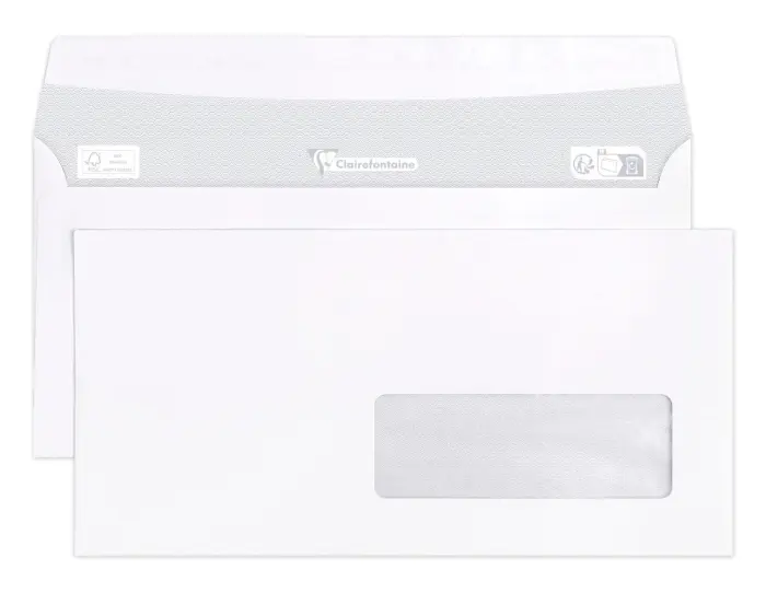 Boite de 500 Enveloppes CLAIRALFA Blanches DL-110x220mm - Auto-Adhésives - 80g/m2 - Fenêtre Papier Cristal 35x100 (position 20/20)