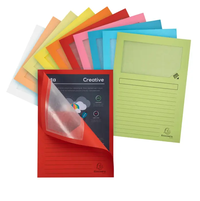 Paquet de 100 chemises à fenêtre SUPER 160g/m2 - 22x31cm - Couleurs assorties