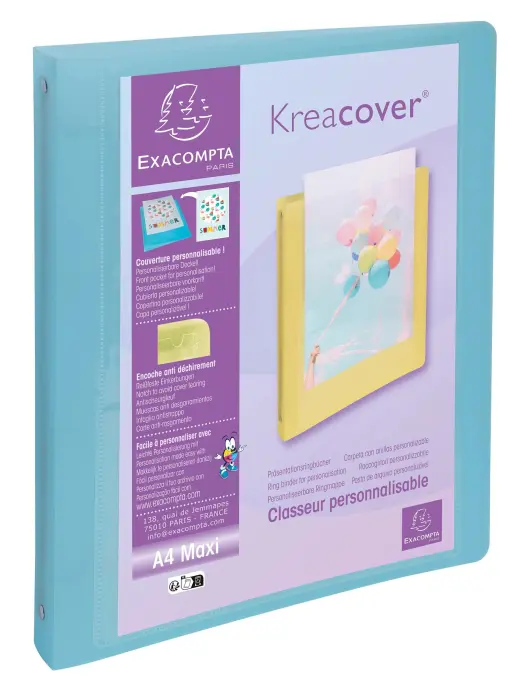 Classeur 4 anneaux 30mm polypropylène Kreacover Pastel - A4 Maxi - Couleurs assorties