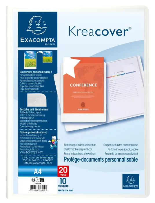 Protège-documents en polypropylène rigide Kreacover® 20 vues - A4 - Blanc