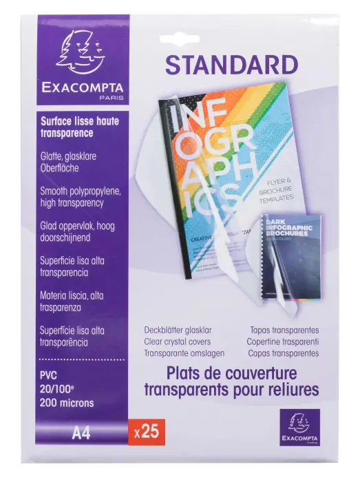 Boite de 25 plats pour relier en PVC 20/100ième A4 - Translucide